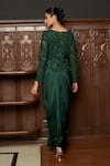 Shop_Istya_Emerald Green Net, Satin Embroidery, Sequins Round Jacket And Draped Skirt Set _at_Aza_Fashions