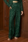 Buy_Istya_Emerald Green Net Sequins, Embroidery Round Neck, Short Jacket Set With Pant _Online_at_Aza_Fashions
