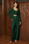 Buy_Istya_Emerald Green Net Sequins, Embroidery Round Neck, Short Jacket Set With Pant _at_Aza_Fashions