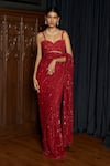 Buy_Istya_Red Net Sequins, Beads Sweetheart Neck Statement Embellished Saree With Blouse _at_Aza_Fashions
