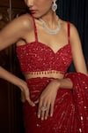 Buy_Istya_Red Net Sequins, Beads Sweetheart Neck Statement Embellished Saree With Blouse _Online_at_Aza_Fashions