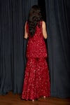 Shop_Istya_Red Net Sequins V-neck Embellished Kurta Sharara Set _at_Aza_Fashions