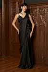 Buy_Istya_Black Satin Sequins, Beads Sweetheart Neck Corset With Pre-draped Saree _at_Aza_Fashions