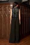 Shop_Istya_Black Organza Sequins Round , Sweetheart Short Jacket Pant Set _at_Aza_Fashions