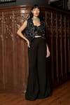 Buy_Istya_Black Organza Sequins Round , Sweetheart Short Jacket Pant Set _at_Aza_Fashions