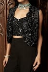 Buy_Istya_Black Organza Sequins Round , Sweetheart Short Jacket Pant Set _Online_at_Aza_Fashions