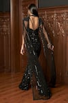 Shop_Istya_Black Net Sequins, Beads Choker , Sweetheart Embellished Cape Pant Set _at_Aza_Fashions
