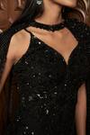 Shop_Istya_Black Net Sequins, Beads Choker , Sweetheart Embellished Cape Pant Set _Online_at_Aza_Fashions