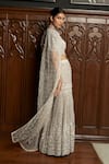 Shop_Istya_Gray Net Beads, Sequins Scoop Neck, Open Grey Embellished Sharara And Cape Set _at_Aza_Fashions