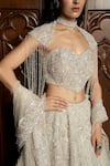 Shop_Istya_Gray Net Sequins, Embroidery Sweetheart Grey Embellished Lehenga And Cape Set _Online_at_Aza_Fashions