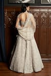 Shop_Istya_Gray Net Sequins, Embroidery Sweetheart Grey Embellished Lehenga And Cape Set _at_Aza_Fashions