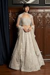 Buy_Istya_Gray Net Sequins, Embroidery Sweetheart Grey Embellished Lehenga And Cape Set _at_Aza_Fashions