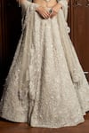 Istya_Gray Net Sequins, Embroidery Sweetheart Grey Embellished Lehenga And Cape Set _at_Aza_Fashions