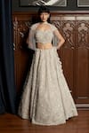 Buy_Istya_Gray Net Sequins, Embroidery Sweetheart Grey Embellished Lehenga And Cape Set 