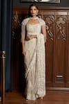 Buy_Istya_Gray Net Sequins, Beads Sweetheart Neck, Grey Embellished Saree Set With Cape _at_Aza_Fashions