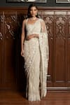 Shop_Istya_Gray Net Sequins, Beads Sweetheart Neck, Grey Embellished Saree Set With Cape _at_Aza_Fashions