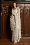 Istya_Gray Net Sequins, Embroidery Square Neck, Grey Embellished Saree Set With Jacket _Online_at_Aza_Fashions