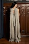 Shop_Istya_Gray Net Sequins, Beads V-neck Grey Embellished Kurta Sharara Set _at_Aza_Fashions