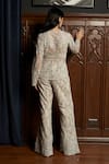 Shop_Istya_Gray Net Beads, Sequins V-neck Grey Embellished Jacket Pant Set _at_Aza_Fashions