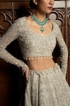 Shop_Istya_Gray Net Sequins, Beads, Embroidery Scoop Grey Embellished Bridal Lehenga Set _Online_at_Aza_Fashions