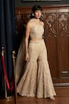 Buy_Istya_Beige Net Sequins, Beads, Embroidery Embellished Sharara Set _Online_at_Aza_Fashions