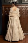 Shop_Istya_Beige Net Sequins, Beads Round Neck Embellished Lehenga Set _at_Aza_Fashions