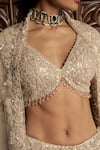 Istya_Beige Net Sequins, Beads Round Neck Embellished Lehenga Set _at_Aza_Fashions