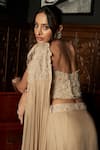 Buy_Istya_Beige Chinon Embroidery, Beads Bandeau Neck Corset With Pre-draped Saree _Online_at_Aza_Fashions
