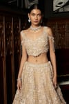 Istya_Beige Net Embroidery, Sequins, Beads Scoop Neck Embellished Lehenga Set _Online_at_Aza_Fashions