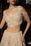 Shop_Istya_Beige Net Embroidery, Sequins, Beads Scoop Neck Embellished Lehenga Set _Online_at_Aza_Fashions