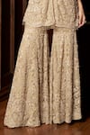 Shop_Istya_Beige Net Sequins, Embroidery V-neck Embellished Kurta Sharara Set _Online_at_Aza_Fashions