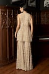 Shop_Istya_Beige Net Sequins, Embroidery V-neck Embellished Kurta Sharara Set _at_Aza_Fashions