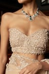 Shop_Istya_Beige Net Beads, Sequins, Embroidery Sweetheart Neck Saree With Blouse _Online_at_Aza_Fashions