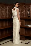 Shop_Istya_Ivory Net Beads, Embroidery High Neck Embellished Saree Set With Cape _at_Aza_Fashions