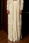 Istya_Ivory Net, Satin Sequins, Embroidery, Beads V-neck, Embellished Jacket Skirt Set _Online_at_Aza_Fashions
