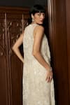 Buy_Istya_Ivory Net, Satin Sequins, Beads, Pearls Embellished Jacket And Draped Skirt Set _Online_at_Aza_Fashions