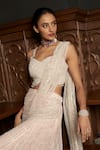 Istya_Pink Net Sequins, Beads Sweetheart Neck Pre-draped Saree With Blouse _Online_at_Aza_Fashions
