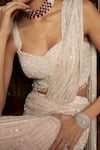 Buy_Istya_Pink Net Sequins, Beads Sweetheart Neck Pre-draped Saree With Blouse _Online_at_Aza_Fashions