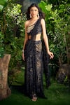Buy_Aza X Shilpa Shetty Kundra_Black Viscose, Crepe, Mesh One Animal Print Pre-draped Saree With Blouse _at_Aza_Fashions