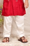 P & S CO_Red Cotton Mirrors Work Kurta And Pyjama Set _Online_at_Aza_Fashions