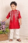 Buy_P & S CO_Red Cotton Mirrors Work Kurta And Pyjama Set _at_Aza_Fashions