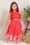 Buy_P & S CO_Red Chanderi Tassels Bandhej Pattern Top With Lehenga _at_Aza_Fashions