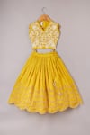 Buy_P & S CO_Yellow Silk, Cotton Embroidery, Gota Patti, Floral Pattern Top With Lehenga _at_Aza_Fashions