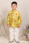Buy_P & S CO_Lime Silk Patola Pattern Kurta Set With Bundi _at_Aza_Fashions
