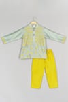 Buy_P & S CO_Mint Chanderi Applique Abstract Kurta With Pant _at_Aza_Fashions