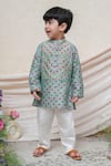 Buy_P & S CO_Mint Chanderi Gota Patti Printed Kurta Set _at_Aza_Fashions