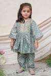 Buy_P & S CO_Mint Chanderi Gota Patti Floral Print Kurta With Pant _at_Aza_Fashions