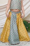 P & S CO_Mint Chanderi Gota Patti Color Block Printed Lehenga Set _Online_at_Aza_Fashions