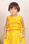 Shop_P & S CO_Yellow Chanderi Tassels Ruffled Top And Lehenga Set _at_Aza_Fashions