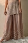 Ohh Crow_Pink Chanderi Silk, Organza Sequins, Beads, Embroidery V-neck Hand Kurta Set _Online_at_Aza_Fashions